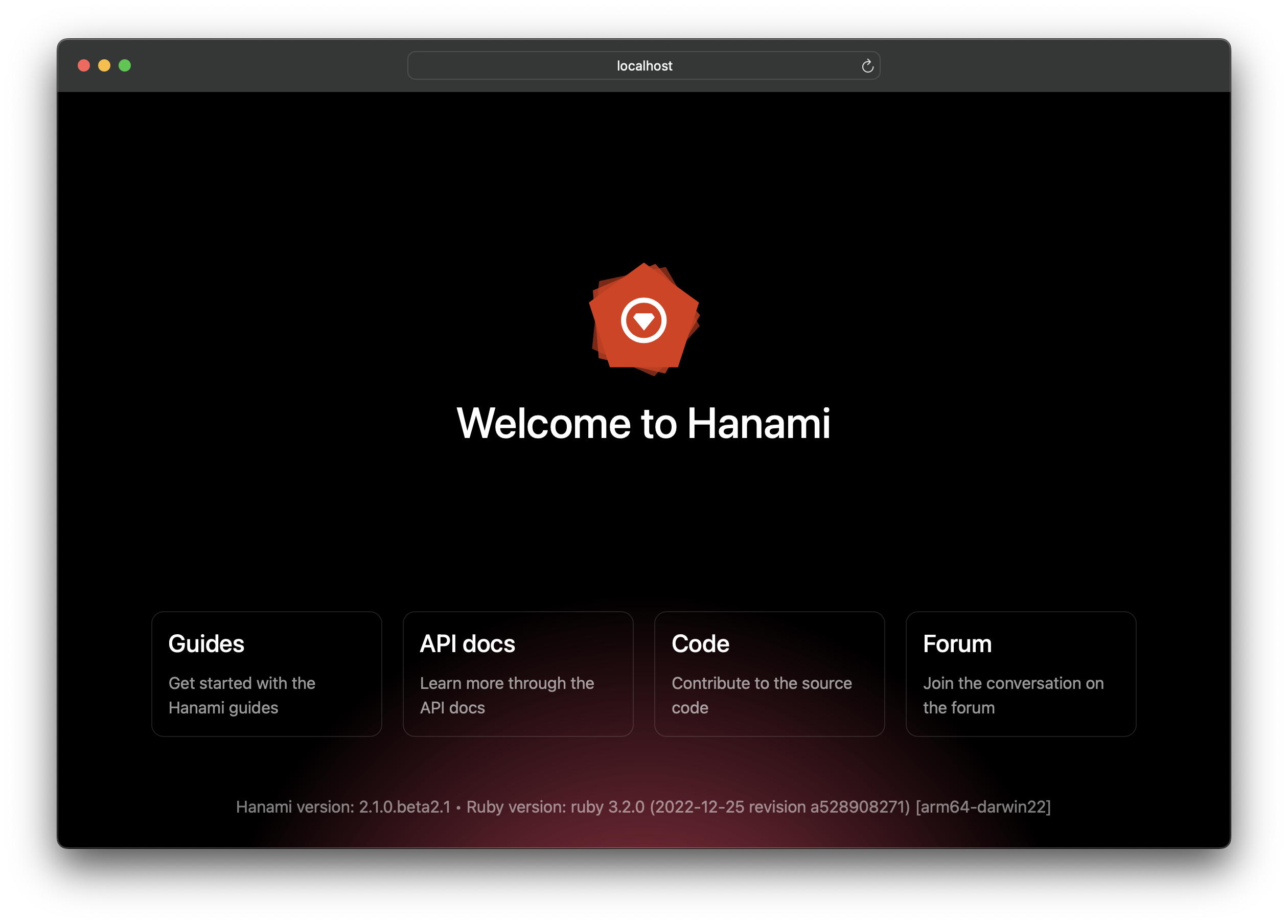 Welcome screen in dark mode