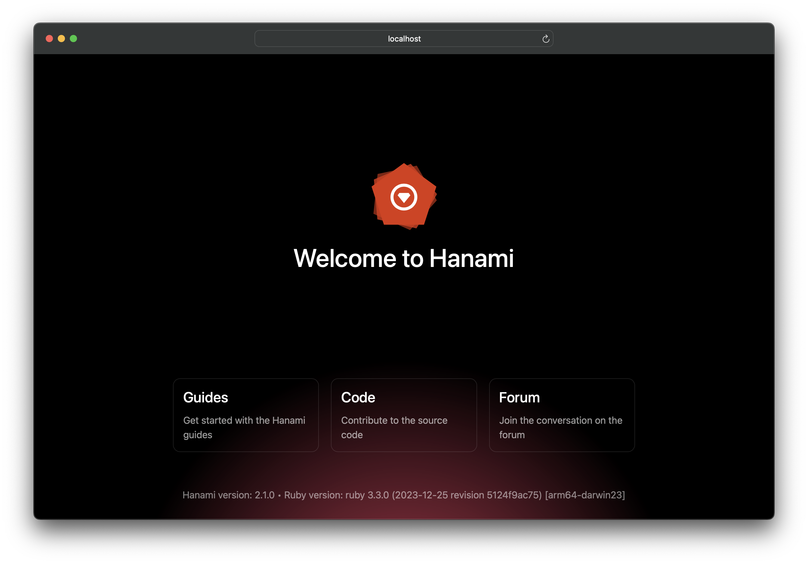 Welcome screen in dark mode